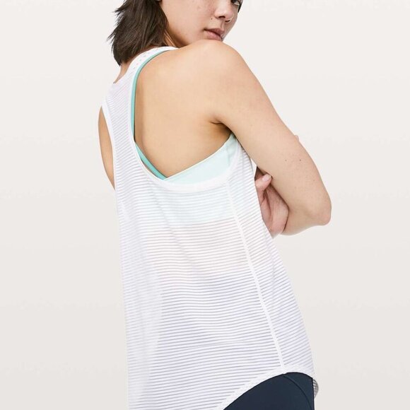 Lululemon All Love Tank Tank Striped Mesh White 3054 - Picture 3 of 9